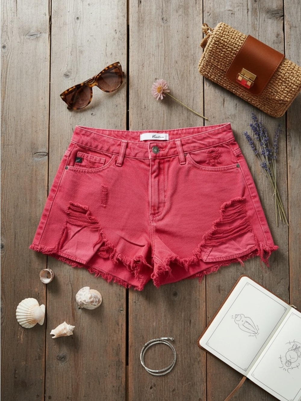 Women’s Distressed red Denim Shorts